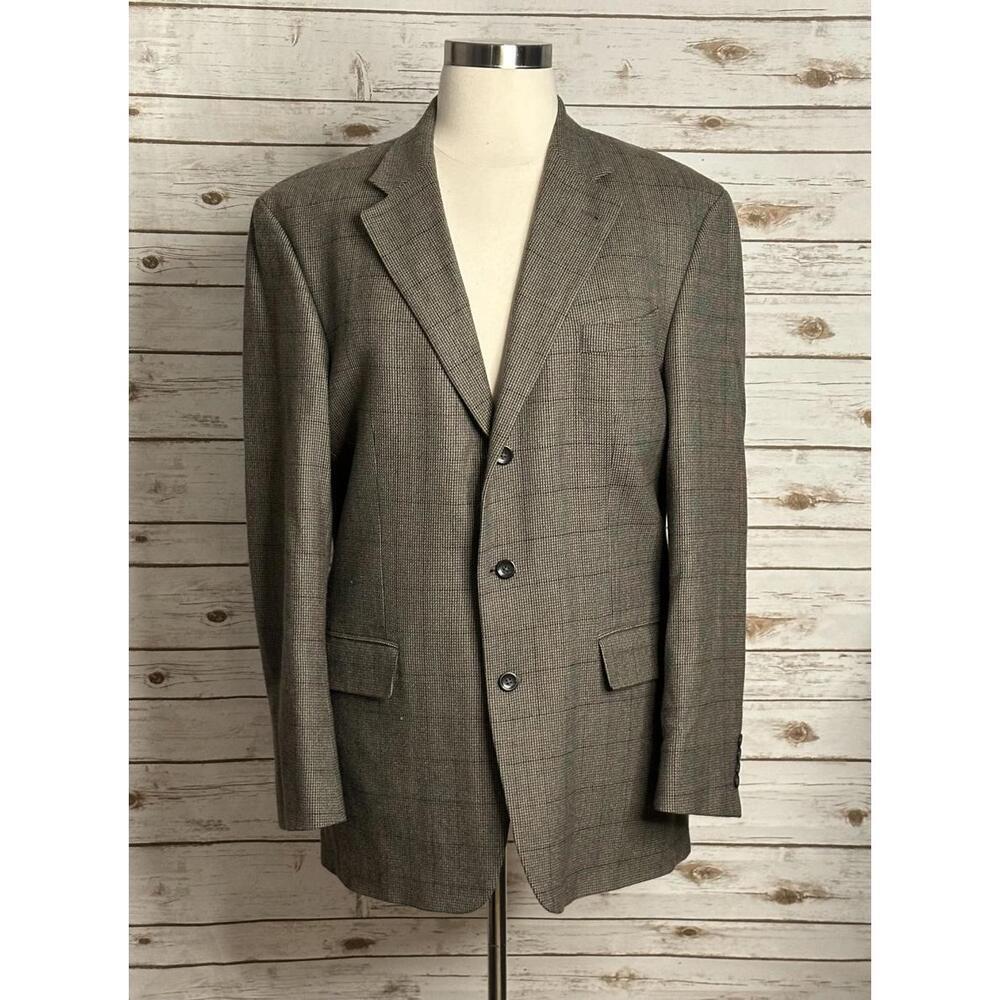Oscar de la Renta wool/cashmere plaid single-breasted sportscoat/blazer Size 44L